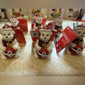 Set of 6 OKLAHOMA UNIVERSITY Christmas Bear Ornaments NEW with Tags